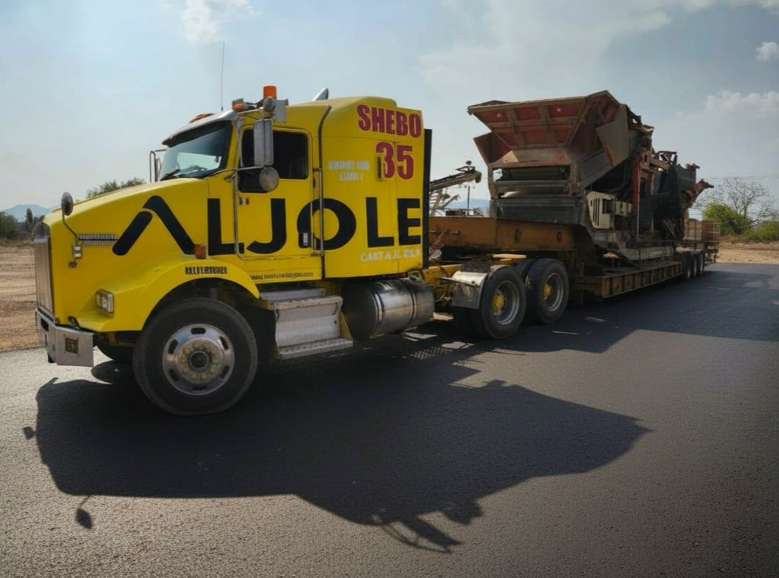 Unidad ALJOLE transportando maquinaria en cama baja